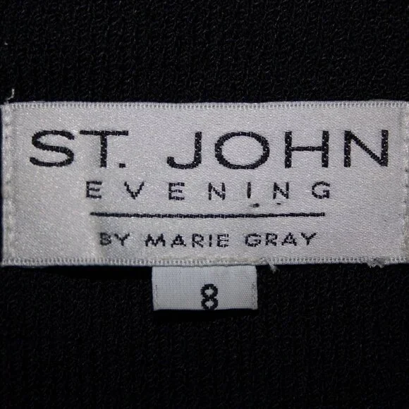 St John Evening Sz 8 Black White Paillette Rhinestones Santana Knit Jacket